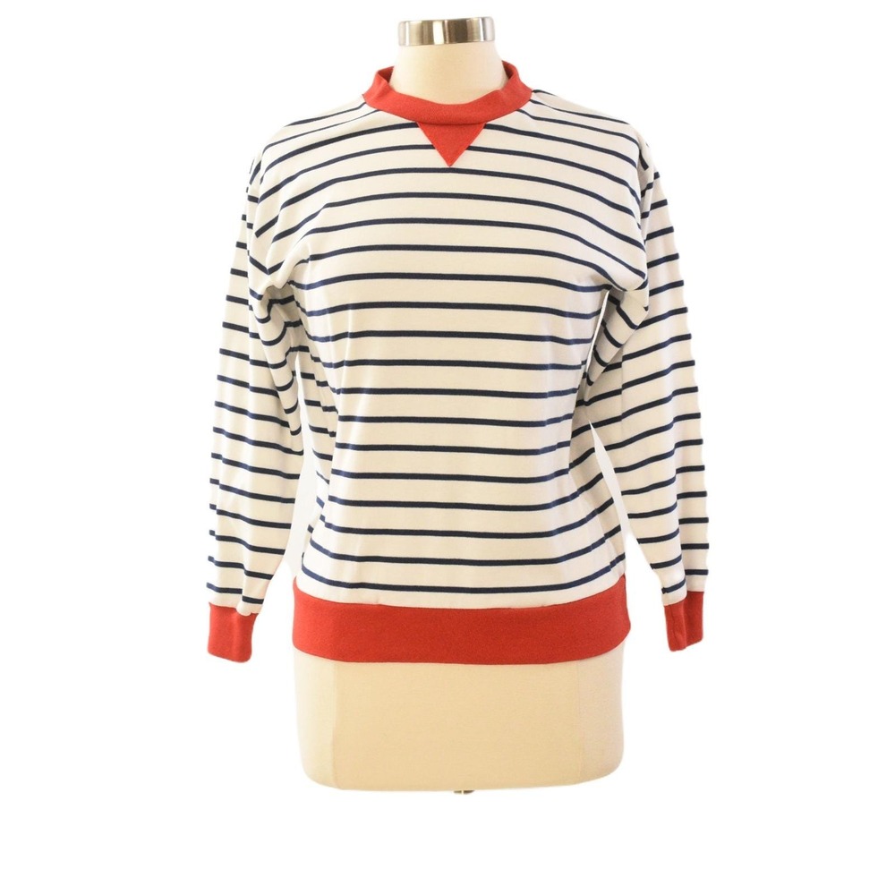 80s Vintage Striped Nautical Sweatshirt Women S Oversized Red Trim Preppy Sailor